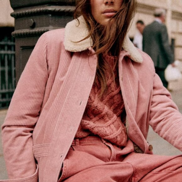 Sezane Will Jacket Rosewood Pink Corduroy Sheepskin Collar XXS - Picture 8 of 8